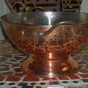 Vintage Copper Kitchen Colander Strainer Brass Handles